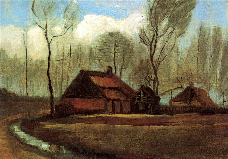 Farmhouses Among Trees Van Gogh Oil Painting - Click Image to Close